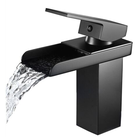Grifo de lavabo en cascada Crediri, grifo de baño cromado negro, grifo de lavabo de latón de un solo orificio, grifos de baño de playa, diseño elegante