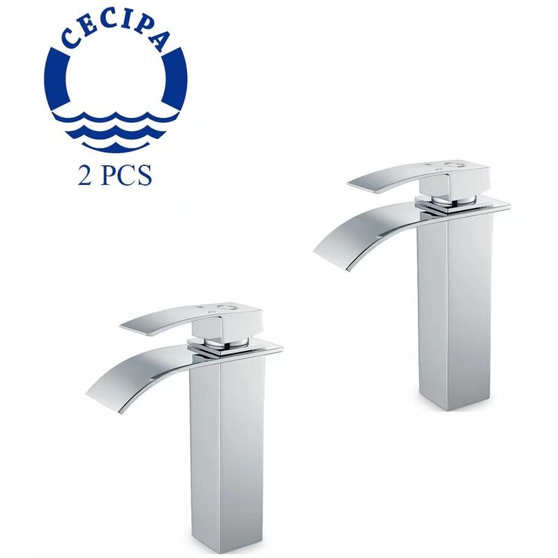 

Grifo de lavabo en cascada de 2 piezas CECIPA cromado, grifo mezclador de lavabo en cascada con agua fría y caliente para baño, grifo de baño con