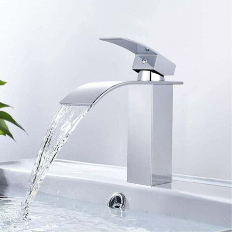 Grifo de lavabo en cascada, grifo de baño de latón, mezclador de lavabo con salida de agua grande, agua caliente y fría disponible DBWF01BT
