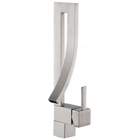 Grifo de lavabo, estructura de latón, acabado en níquel cepillado.