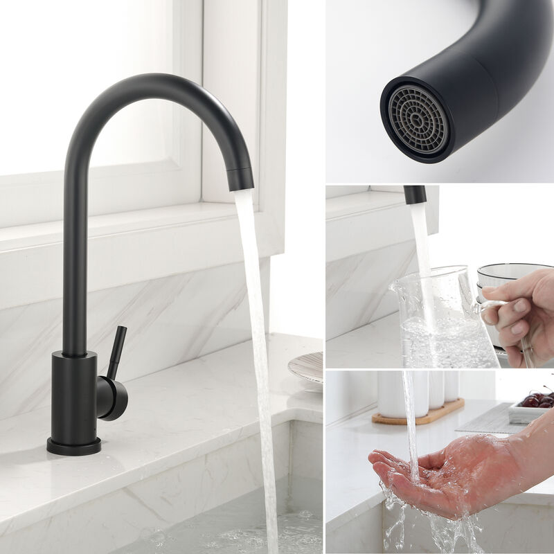 

Grifo de Cocina Giratorio a 360° in Acero inoxidable con Aireador extraíble Monomando Grifería de Fregadero para Agua Fria y Caliente, Negro