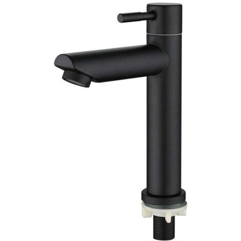 Grifo de lavabo, grifo de baño, grifo con caño, grifo de agua fría, válvula de pilar, altura total: 18 cm, NEGRO