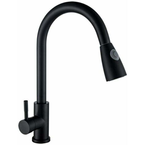 Grifo de lavabo, mezclador de agua fría y caliente, en forma de U, de acero inoxidable, giratorio 360°, negro. Extensible.