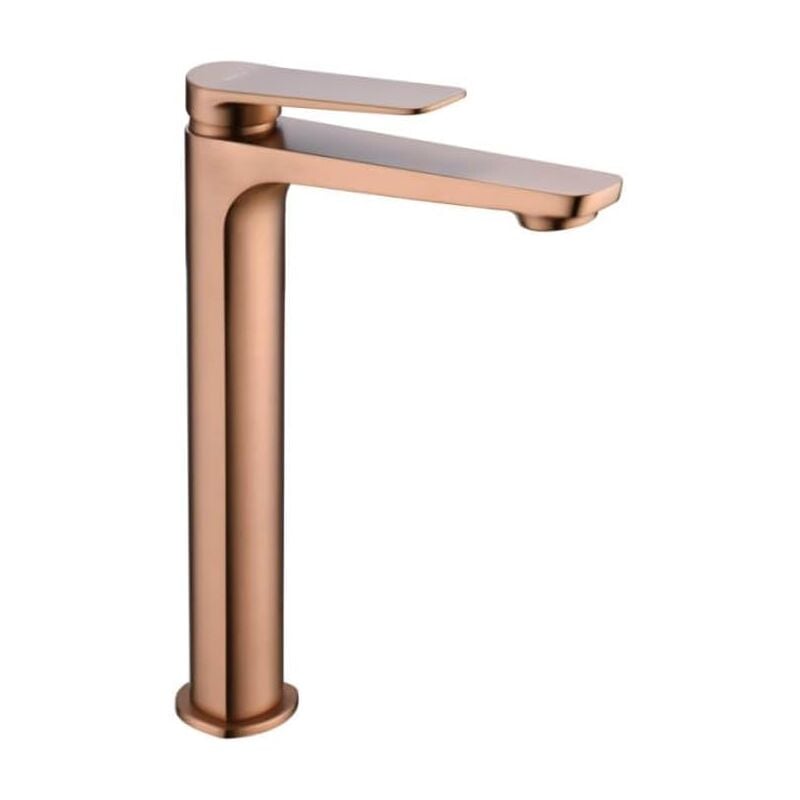 Robinet de lavabo à levier unique avec bec haut en laiton - Robinet de lavabo à bec long adapté à l'eau chaude/froide Couleur Or Rose Brossé