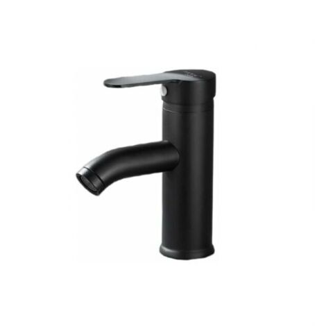 Grifo de lavabo negro mate - Mezclador de agua fría y caliente - Grifo redondo negro de acero inoxidable