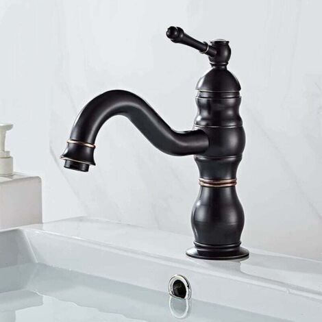 Grifo de lavabo retro negro, grifo de baño giratorio de 360°, grifo mezclador de lavabo de latón, grifo mezclador de baño con nueva válvula de cerámica,