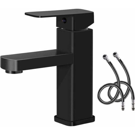 FLYME Grifo de lavabo simple, grifo de baño con agua fría/caliente disponible, fabricado en cobre negro duradero, con cabezal rociador extraíble, conveniente para limpiar o reemplazar.