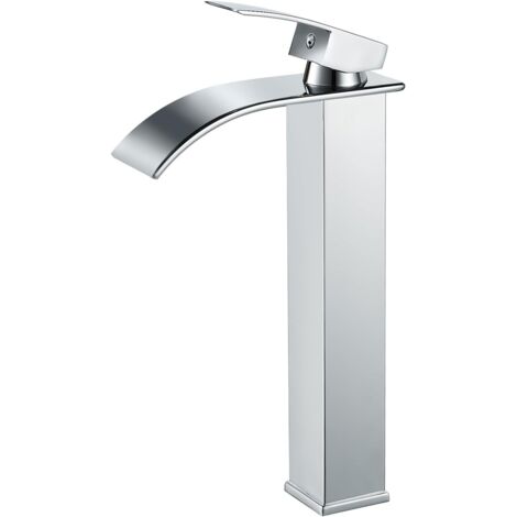 Grifo de lavabo tipo cascada cromado plateado, mezclador de fregadero con caño alto de 232 mm, grifo tipo cascada cromado plateado G 3/8