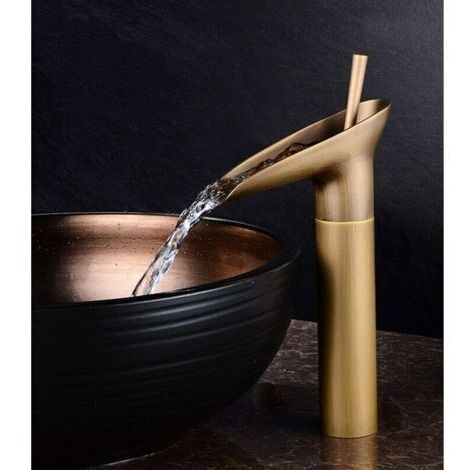 Grifo de lavabo tipo cascada para baño, grifo de latón antiguo, interruptor de agua fría y caliente.