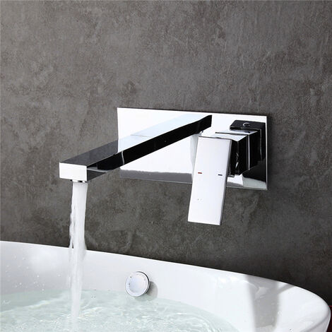 Grifo de monomando lavabo de baño en pared Grifo para Fregadero de Latón Cromo con Aireador Agua Fría y Caliente