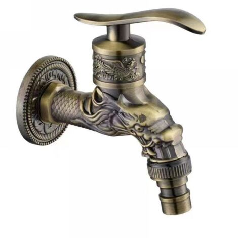 Grifo de pared de latón vintage, grifo G1/2", grifo antiguo de cobre con dragón tallado para cocina, baño y jardín.