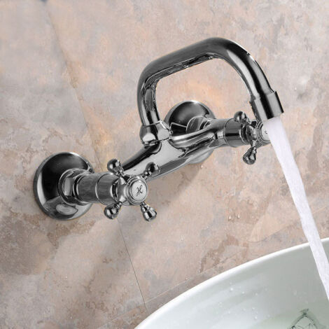 Grifo de pared estilo antiguo: Cuerpo de cobre, caño giratorio de 360°, acabado galvanizado