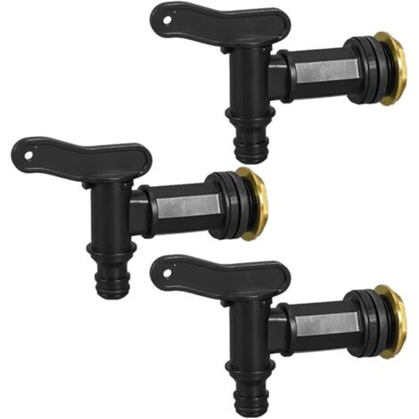 Grifo de plástico para tanque de agua de lluvia, 3 piezas, para jardín, hogar e industria (negro)