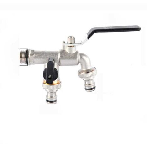 Grifo doble de jardín, grifo de agua de latón, grifo de alta calidad de 3/4 de pulgada - negro