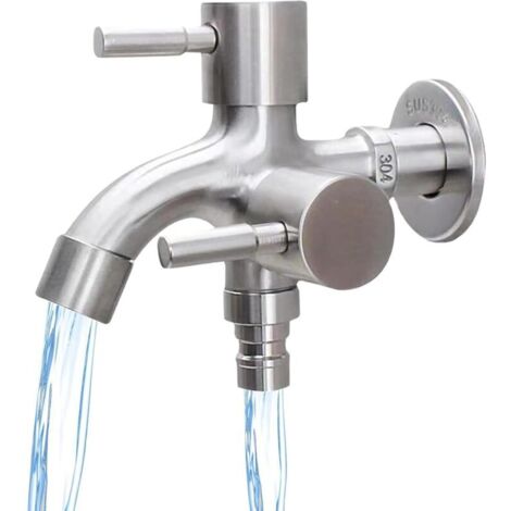 Grifo doble para jardín de 1/2", universal, de acero inoxidable, para lavadora, multifuncional 304, doble, para lavadoras, cocinas, jardines y baños.