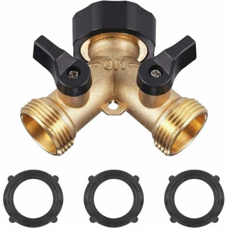 Grifo doble para lavadora, divisor de grifo de jardín de latón GU.B/bon, conector en Y con 3 tapetes de goma, 3/4 de pulgada para conectar 2 electrodomésticos, grifo de doble salida para lavadora