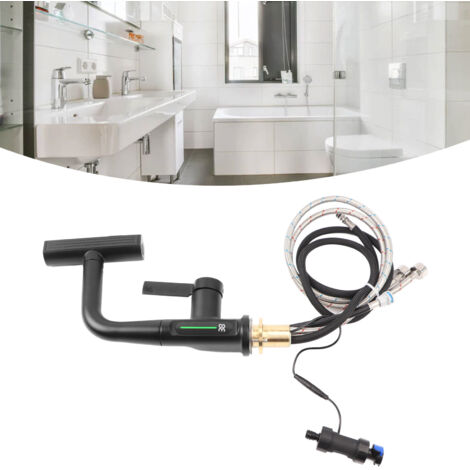 Grifo electrónico de baño que ahorra agua, grifo inteligente con pantalla LED y 5 modos de agua, color negro.