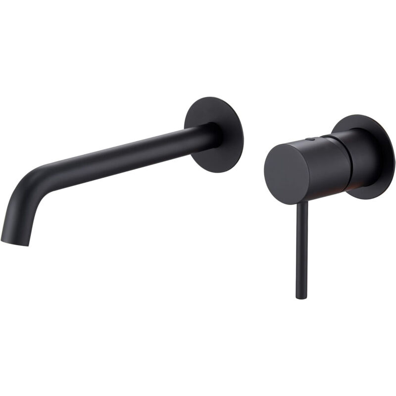 Robinet de lavabo monocommande encastrable avec montage mural - Robinetterie de salle de bain encastrable pour lavabos - Couleur Noir Mat