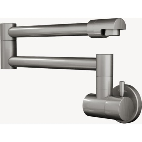 Grifo escamoteable de pared con doble articulación giratoria Níquel cepillado - agua fría