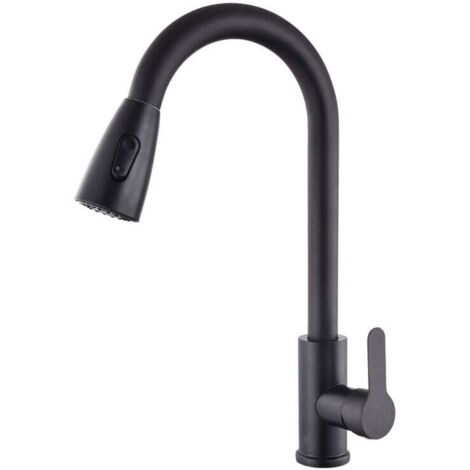Grifo extraíble para fregadero de cocina doméstico de acero inoxidable negro, giratorio, telescópico, frío y caliente.
