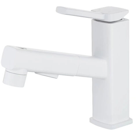 Grifo extraíble para lavabo de baño blanco, grifo para enjuague bucal con agua caliente y fría, rociador de agua a prueba de salpicaduras
