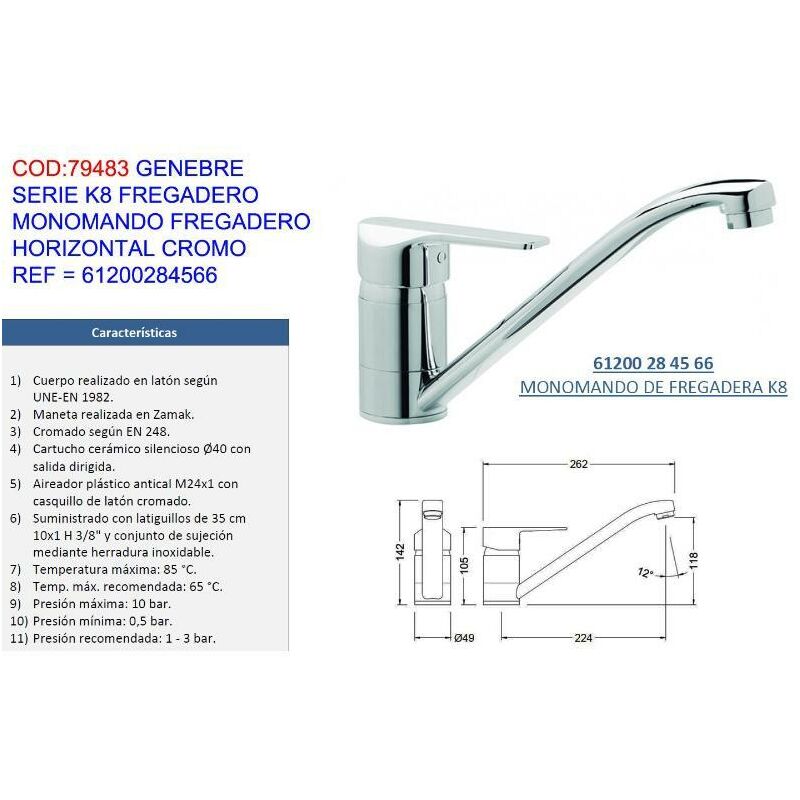 

genebre serie k8 monomand fregadero horizontal cr 61200284566 - Mibricotienda