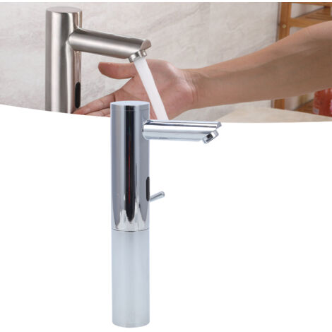 Grifo inteligente sin contacto, grifo automático, grifo de lavabo integrado con sensor de agua fría/caliente para el hogar/hotel, acabado cobre-plata, funciona con pilas (AA).