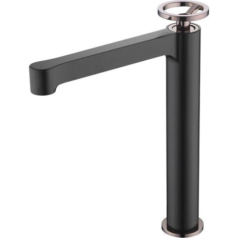 Grifo Lavabo Alto Monomando Serie Olimpo Negro Mate/Oro Rosa IMEX