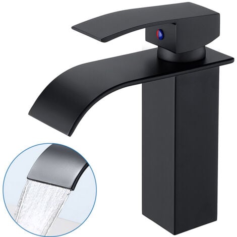 Grifo Lavabo Cascada cuadrado Negro Grifería de Baño Mezclador Monomando para Lavabo Grifería de Baño Usado para lavabo bajo encimera