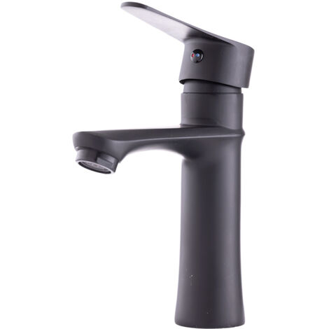 Grifo Lavabo Latón/Zinc, Negro, Agua Caliente-Fría, Latiguillos, Caño Bajo, Monomando [QLI-FA982]