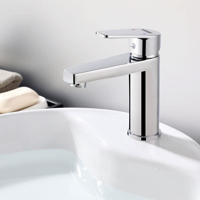 

Woohse - Grifo Lavabo Mezclador Grifería Monomando para Baño con Aireador Desmontable Agua Fría y Caliente Cromado