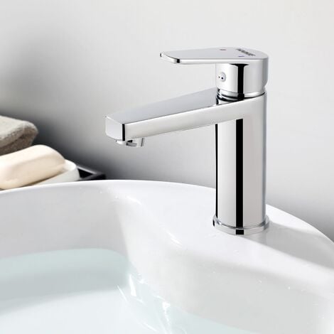 Grifo Lavabo Mezclador Grifería Monomando para Baño con Aireador Desmontable Agua Fría y Caliente Cromado