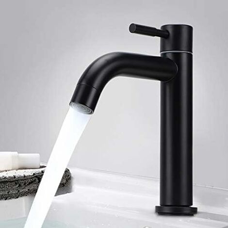 BRIDAY Grifo mate para lavabo de acero inoxidable negro, grifo de agua fría individual para cocina casera, estilo clásico europeo, rosca macho G1/2in