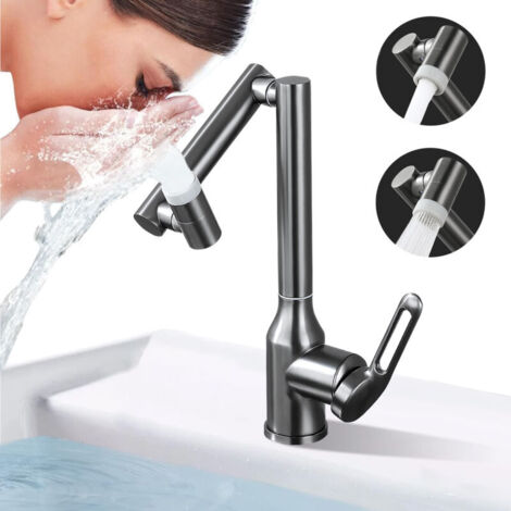 Grifo mezclador alto para lavabo – Rotación de 360° – Cuerpo de latón sin plomo – Válvula cerámica antigoteo – Tuberías de acero inoxidable 304