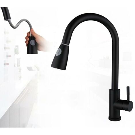 Grifo mezclador de baja presión Frap, grifo mezclador de cocina de acero inoxidable, grifo mezclador de cocina negro, grifo mezclador empotrado, grifo mezclador monomando giratorio de 360° para fregad