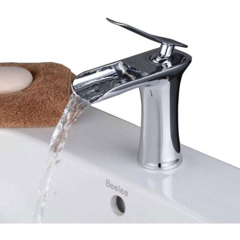 Grifo mezclador de baño cromado en cascada para lavabo cuadrado (con flexo de 60 cm)