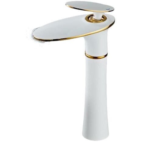 Grifo mezclador de baño en cascada, blanco y dorado, grifo mezclador de lavabo de latón, grifo mezclador de baño de una sola palanca, alto