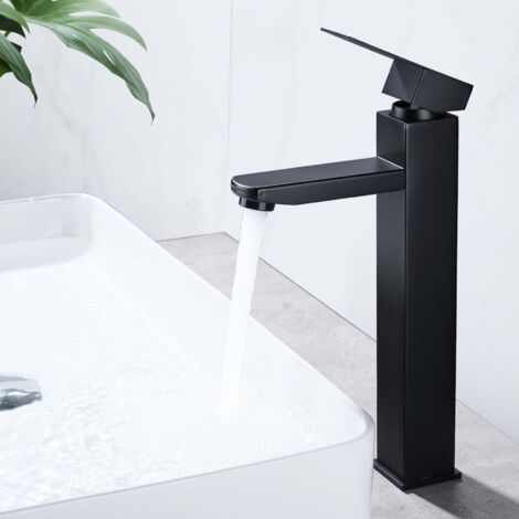 Grifo mezclador de baño negro, compatible con lavabos, maneta cuadrada de acero inoxidable.