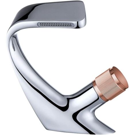 Grifo mezclador de cascada para baño con manija moleteada, para agua caliente y fría, de latón mate/cromo, para lavabo, color plata rosa