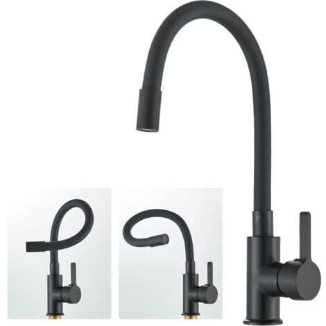 Grifo mezclador de cocina con caño flexible, negro, grifo de cocina, grifo mezclador para fregadero de cocina con manguera giratoria de 360°