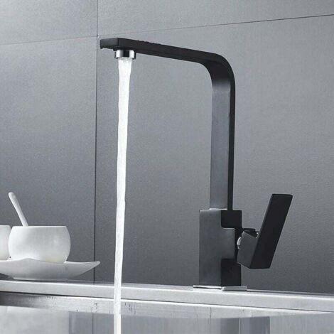 Grifo mezclador de cocina cuadrado con caño alto, grifo mezclador para fregadero de cocina de latón (negro)