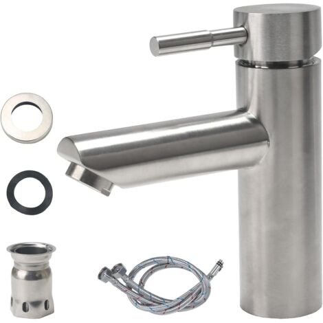 Grifo mezclador de cocina de acero inoxidable 304, grifo de baño con manguera flexible, grifo de lavabo de agua fría y caliente, grifo de fregadero de baño, grifo de baño de invitados (plateado).