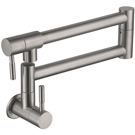 Grifo mezclador de cocina mural, grifo plegable, monomando para fregadero de cocina en acero inoxidable cepillado, agua fría, color plata.