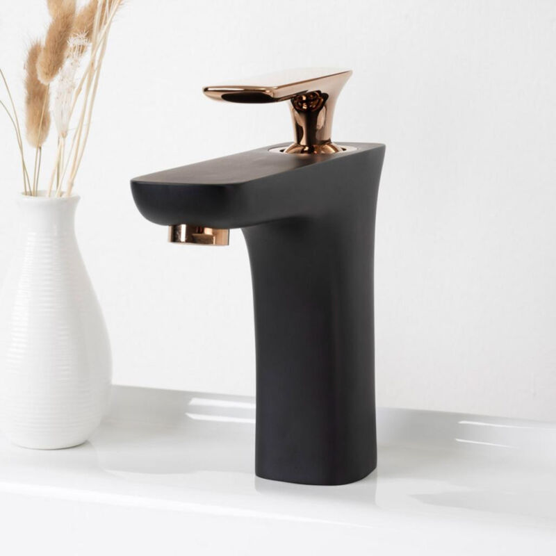 

Wanda Collection - Grifo mezclador de cuarto de baño Glomma negro y oro rosa