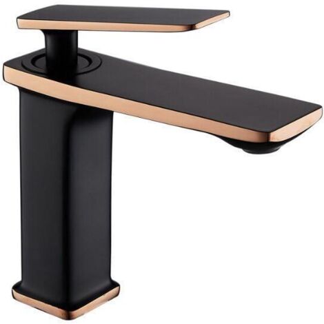 Grifo mezclador de lavabo de cobre puro – Negro con roseta – Agua fría/caliente