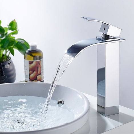 Grifo mezclador monomando Auralum, de cascada, para lavabo (baño)
