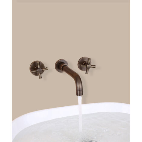 Grifo mezclador mural de bronce para lavabo - Corbeau