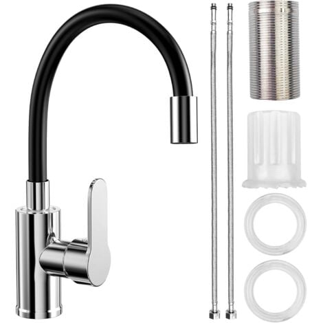 QIYAO Grifo mezclador para fregadero con caño flexible, grifo de cocina negro, grifo mezclador flexible giratorio de 360°, grifo de cocina flexible, grifo para fregadero con perlador ahorrador de agua