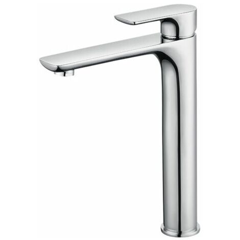 Grifo mezclador para lavabo de diseño con caño alto, grifo de baño grande cromado con aireador extraíble, grifo para lavabo de latón, grifo de baño alto - MSBD Ulisem