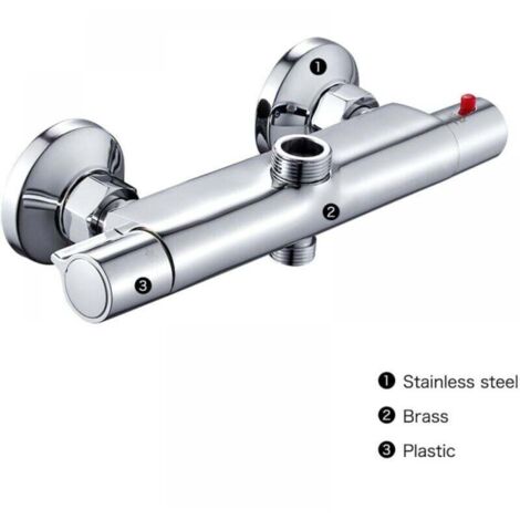 Grifo mezclador termostático de 2 vías para ducha, latón cromado, color plateado